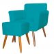 Combo Poltrona mais Puff Isabela em Tressê Pés Palito Suede Azul Turquesa