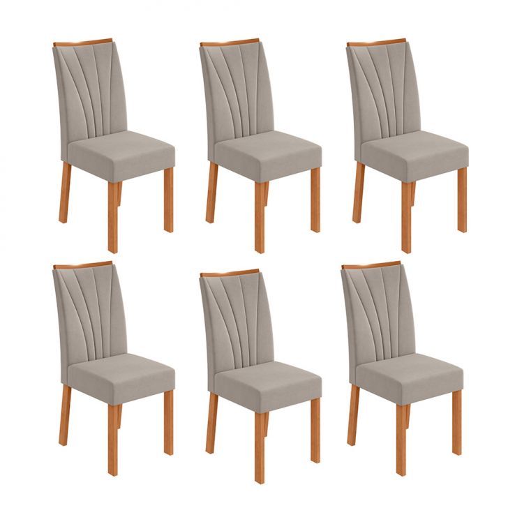 Conjunto com 6 Cadeiras Apogeu Veludo Capuccino e Amêndoa