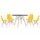 Mesa redonda Eames 120 cm + 4 cadeiras Eiffel DSW Mesa preto com cadeiras amarelo