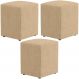 Kit 03 Puffs Quadrado L02 Decorativo Linho Bege Escuro - Lyam Decor