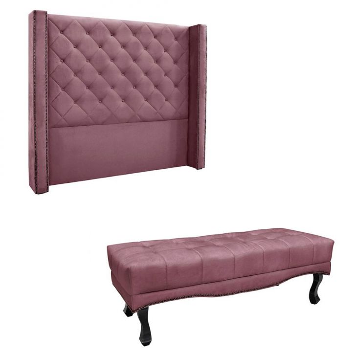 Conjunto de Cabeceira King com Recamier Vicenza Veludo Uva