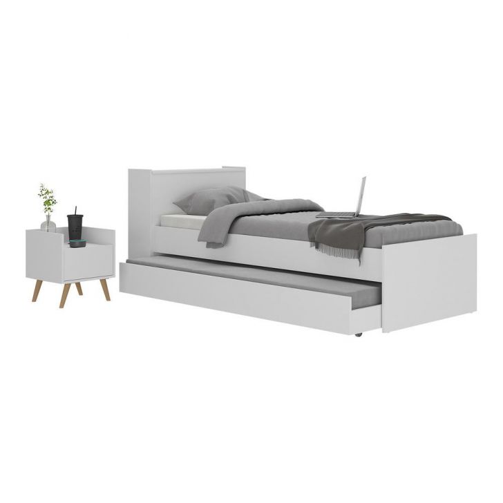 Conjunto Quarto Bicama com Baú e Mesa de Cabeceira Retrô Multimóveis MP4120 Branco/Natural