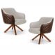 Kit 02 Poltronas Decorativas Jade Base Giromad Corano B-10 Tressê Linho Bege - Domi