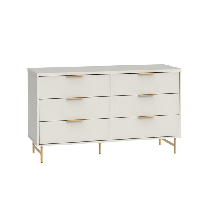 Cômoda Yves 6 Gavetas Off White e Dourada