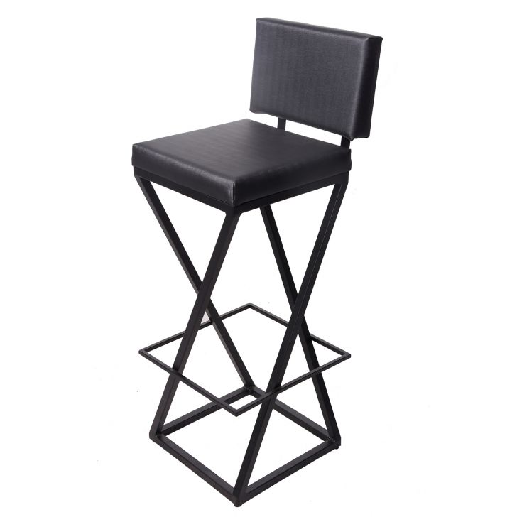 Banqueta Alta Industrial Cozinha Bar Balcão Bistro Zenite com Encosto Preto Metalon Preto. 75cm