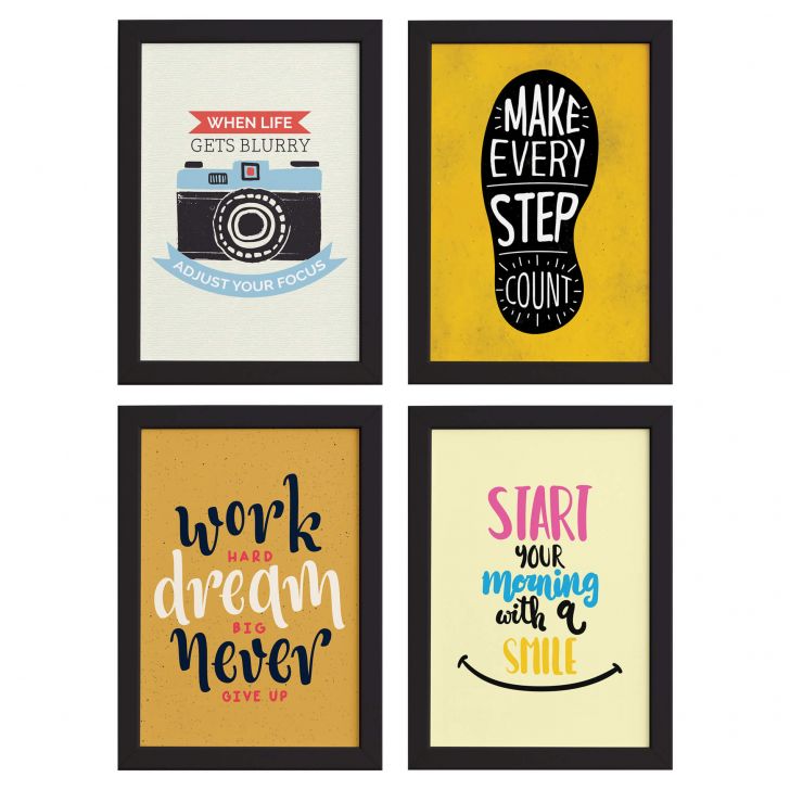 Quadros com Frases Motivação Inglês Moldura Preta 22x32 4un