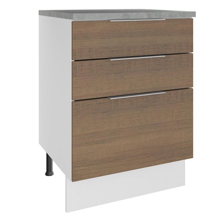 Balcão Madesa Stella 60 cm 3 Gavetas - Branco/Rustic