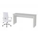 Conjunto de Mesa Badesh com Cadeira de Escritório Diretor Giratória Cleaner Branca