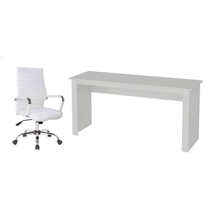 Conjunto de Mesa Badesh com Cadeira de Escritório Diretor Giratória Cleaner Branca