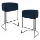 Kit 02 Banquetas Decorativas Fixa Base de Aço Preto Betina D02 Veludo Azul Oxford C-304- Lyam Decor