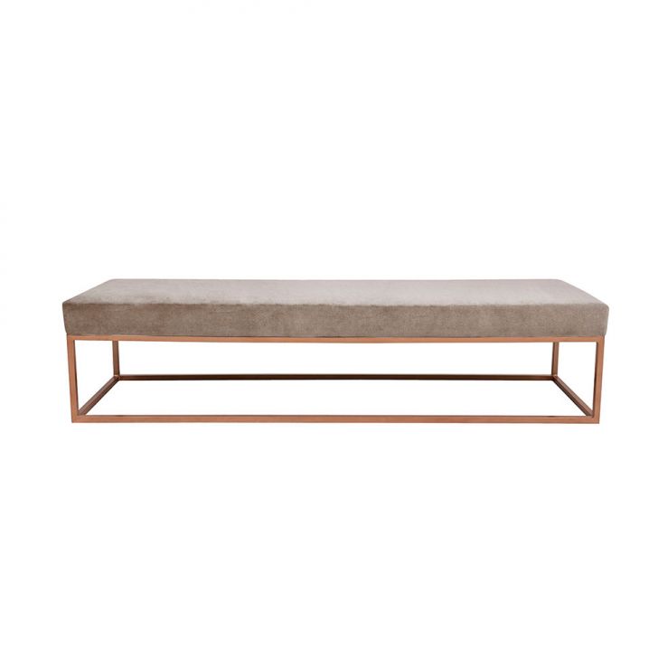 Banco | Banqueta 2 Lugares Giulia Veludo Bege e Dourado 160 cm