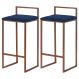 Kit 2 Banquetas Decorativa Jasmine Base Bronze Veludo Azul G41 - Gran Belo