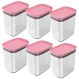 Kit 6 Potes Herméticos Retangulares Médios com Tampa 1,5L Porta Mantimentos Cozinha Rosa Quartzo