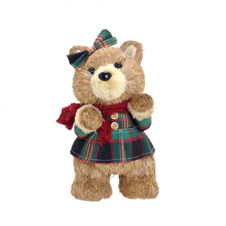 Enfeite Natalino Espressione Ursa Xadrez e Marrom 23 cm