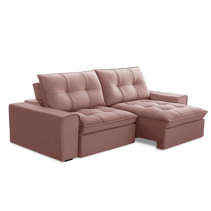 Image of Sofá 3 Lugares Retrátil E Reclinável Argos Veludo Rosê PLA-FE691UP39EEUMOB