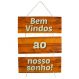 Placa Decorativa Frases Bem Vindos Com Corda 70x40 Cm