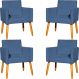 Kit 4 Poltronas Decorativas Para Sala, Manicure, Quarto, Nina Suede Azul Marinho Pé Castanho - Clique E Decore
