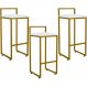 Kit 03 Banquetas Alta Para Cozinha Sala De Jantar Hanna L02 Dourado Corano Branco - Lyam Decor