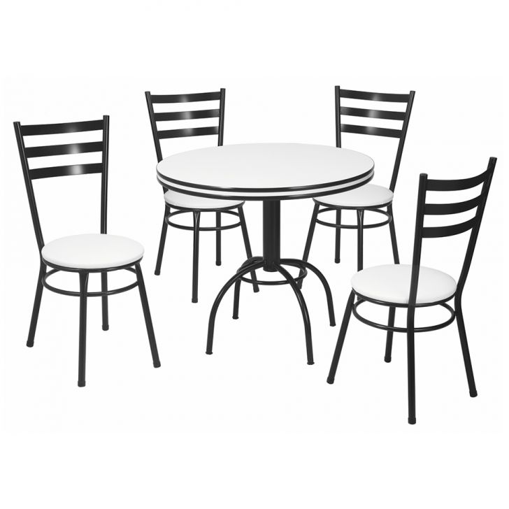 Conjunto De Mesa De Jantar Com 4 Cadeiras Giovana Branco E Preto