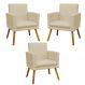 Kit 3 Poltronas Decorativas Para Sala, Manicure, Quarto Nina Com Base Suede Bege Pé Castanho - Clique E Decore