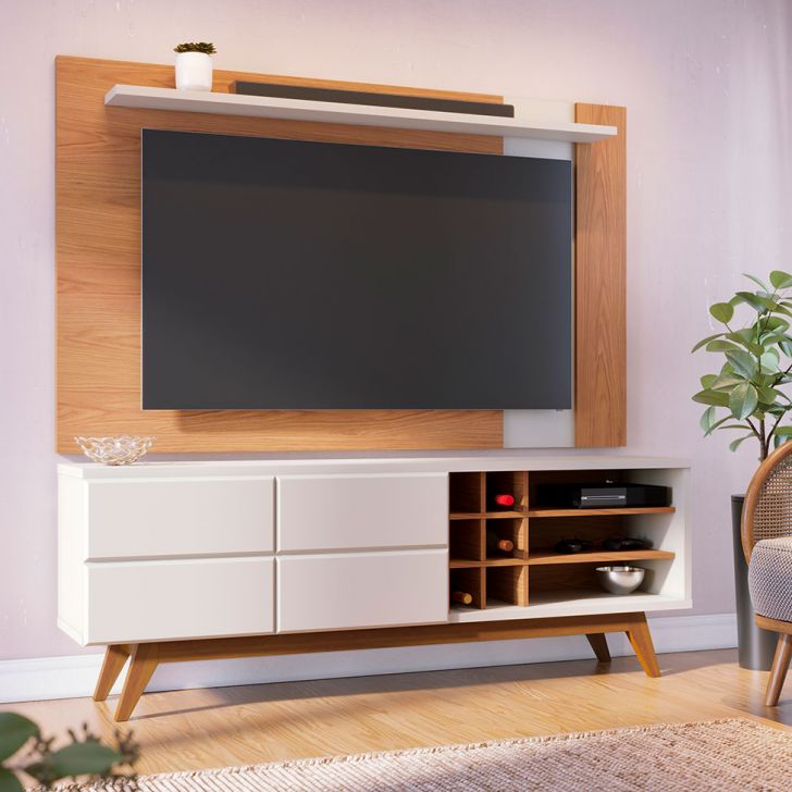 Rack Noronha Com Painel Para Tv Até 70 Polegadas Leme Freijó E Off White