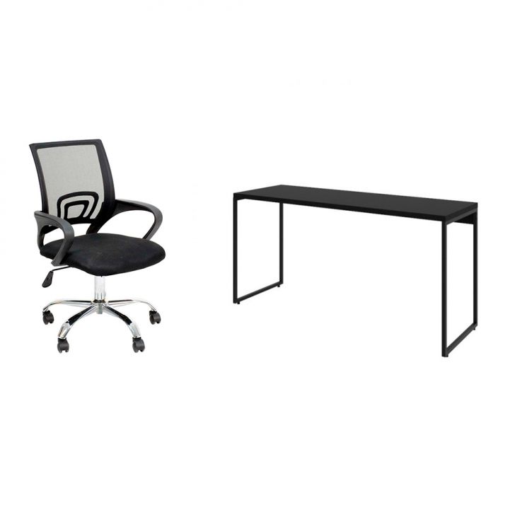 Conjunto de Mesa Studio 150 cm com Cadeira de Escritório Secretária Giratória Javix Preta