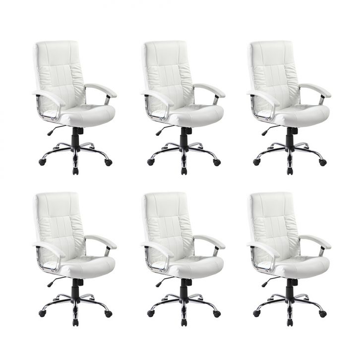 Conjunto com 6 Cadeiras de Escritório Presidente Giratórias Office Plus Branco