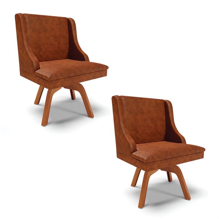 Kit 02 Cadeiras de Jantar Liz Corano Nozes Base Giratória de Madeira MM35 - D'Rossi