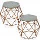 Kit 02 Puffs Decorativo Aramado Bronze Six L02 Linho Cinza Escuro - Lyam Decor