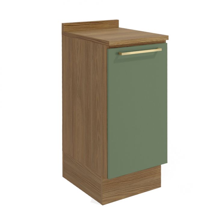 Balcão de Cozinha com Tampo Botanic 1 Porta Verde Oliva e Nogueira