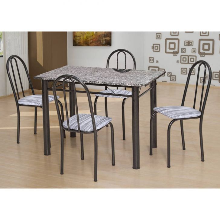 Conjunto De Mesa Com 4 Cadeiras Sara Craqueado Preto E Linho