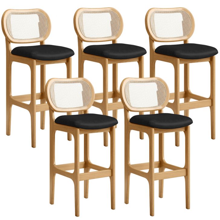 Kit 05 Banquetas Altas Para Cozinha Bancada Sala Tela Betta Fixa L02 Couríssimo Preto - Lyam
