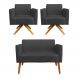 Kit 01 Namoradeira 02 Lugares e 02 Poltronas Marisa Suede Preto Base Giratória Madeira MA30 D'Rossi