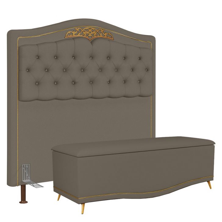 Cabeceira Cama Box Casal King 195cm Com Calçadeira Baú Imperial J02 Sintético Areia - Mpozenato