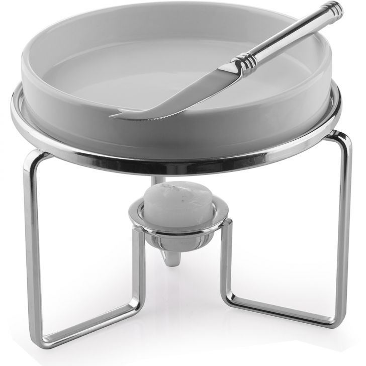 Rechaud Para Queijo Com Faca Inox Brie Branco E Inox 15 Cm