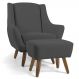 Poltrona Decorativa Fixa com Puff Pés de Madeira Juliet D02 Veludo Cinza C-317 - Lyam Decor