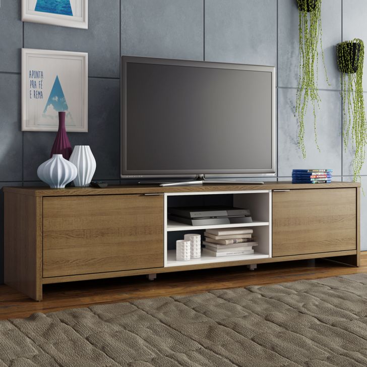 Rack para TV até 75 Polegadas Madesa Metz 180 cm 2 portas - Rustic/Branco