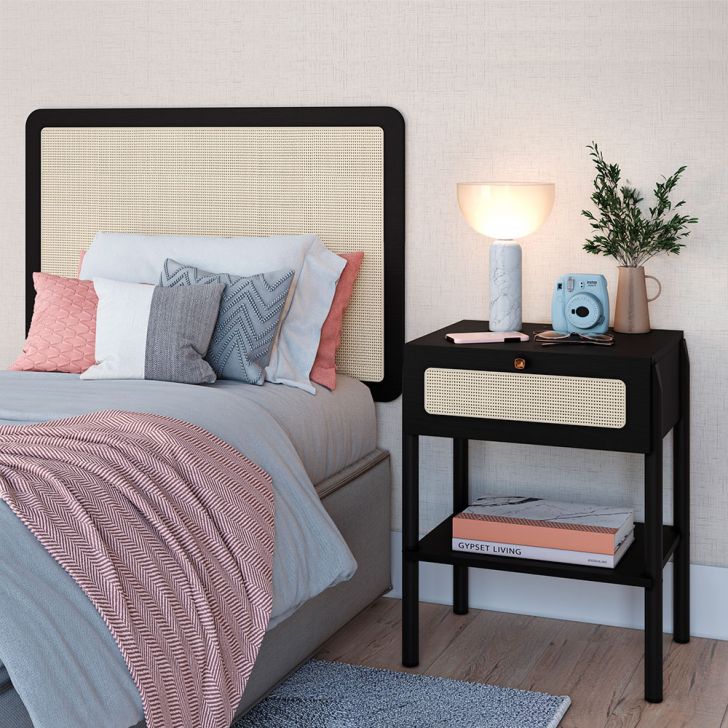 Conjunto de Cabeceira Solteiro com Mesa de Apoio Oslo 1 GV Nero e Preto