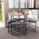 Conjunto de Mesa Redonda Industrial com Tampo MDP Freijó e 4 Bancos | Banquetas Helena Suede Cinza e Preto