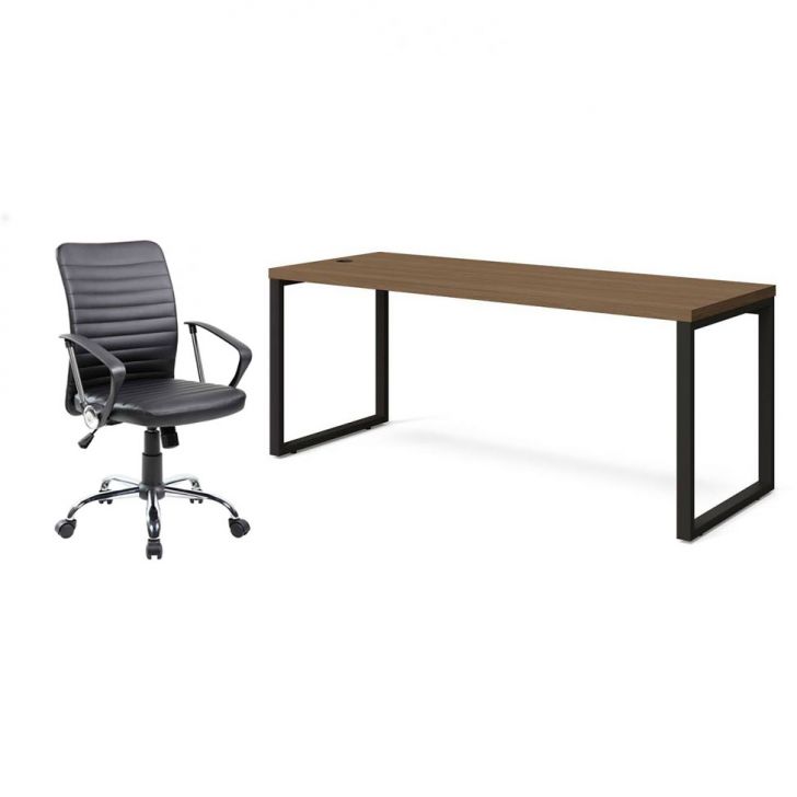Conjunto de Mesa Munique Carvalho 190 cm com Cadeira de Escritório Diretor Giratória Oslo Preta