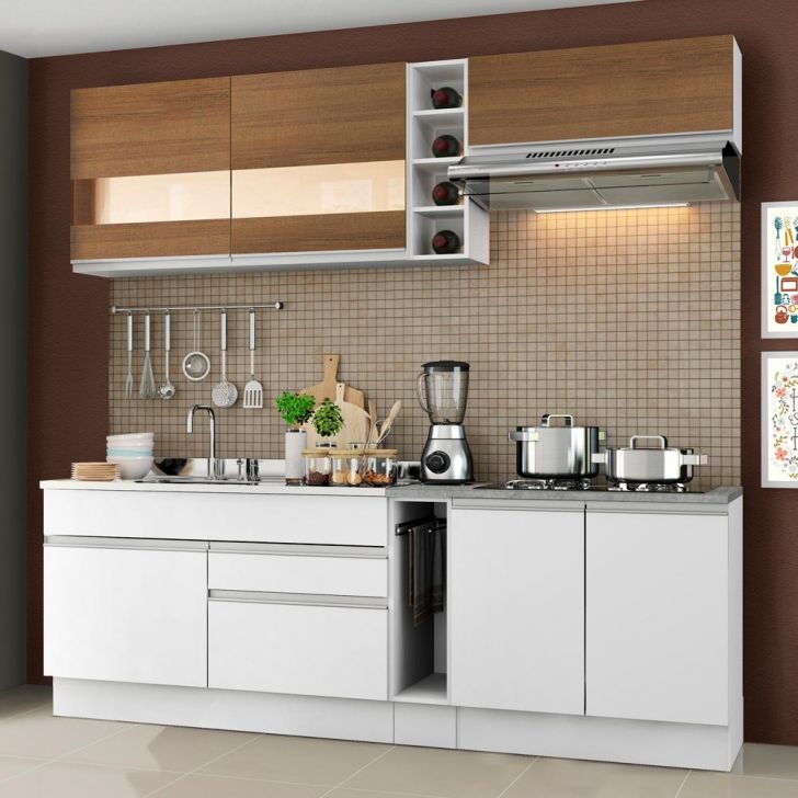 Cozinha Completa Madesa Parma com Armário e Balcão (Sem tampo e Pia) - Branco/Branco/Rustic