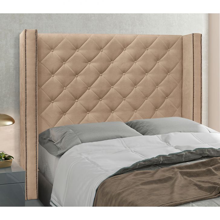 Conjunto de Cabeceira Casal com Recamier Vicenza Suede Bege