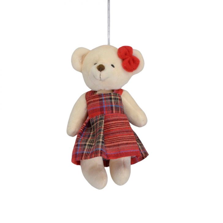 Enfeite Natalino para Árvore Espressione Ursa com Vestido Marrom e Vermelho 16 cm