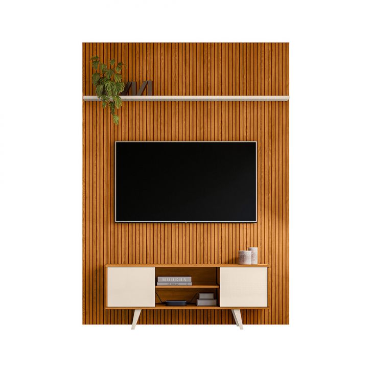 Rack Com Painel Para Tv Até 65 Polegadas New Panorama 2 Portas Cinamomo E Off White