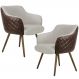 Kit 02 Poltronas Decorativas Pés Palito Jade D02 Linho Bege C-107 Tressê Corano Marrom - Lyam Decor