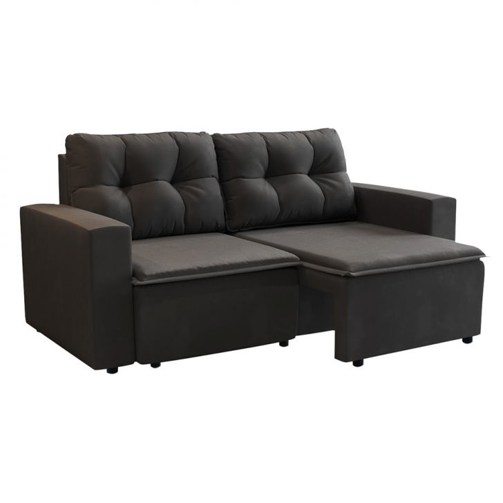 Sofá 3 Lugares Retrátil Amsterdã Ii Suede Preto 210 Cm
