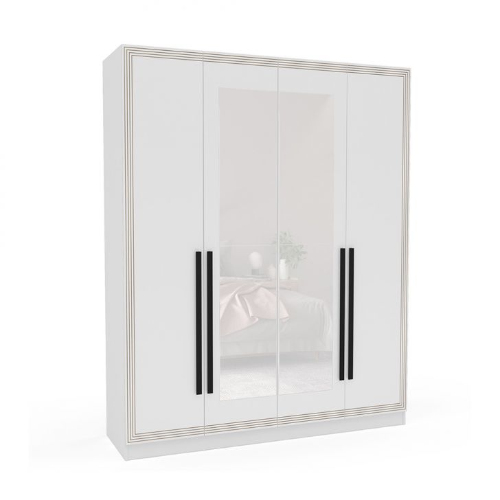 Guarda-roupa Casal Com Espelho Valência 4 Portas 4 Gavetas Branco