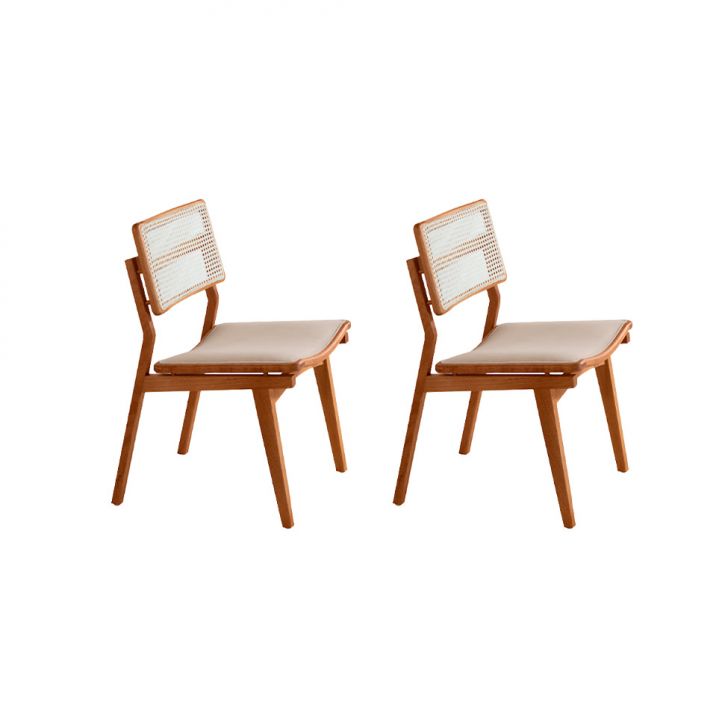 Conjunto Com 2 Cadeiras Lea Premium Veludo Bege E Imbuia
