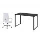 Conjunto de Mesa Kuadra Preta 120 cm com Cadeira de Escritório Diretor Giratória Cleaner Branca