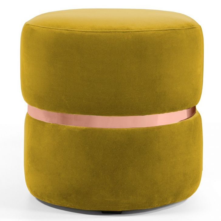 Puff Decorativo Com Cinto Rosê Round B-279 Veludo Amarelo - Domi
